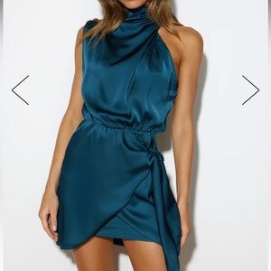 SATIN MINI DRESS TEAL